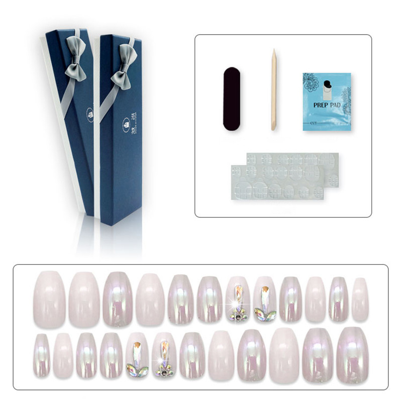 Crystal Stones Press On Nails Custom Artificial Finernails Coffin Short Tips Predesigned