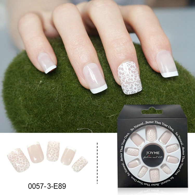 White Flower Design Wholesale Press On Artifical False Nail Tips