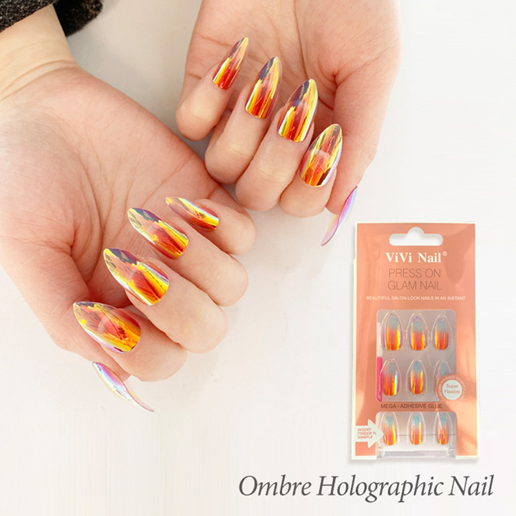 Newair Fashion Trend Artificial Stiletto Nails With Obmer Hologram Effect