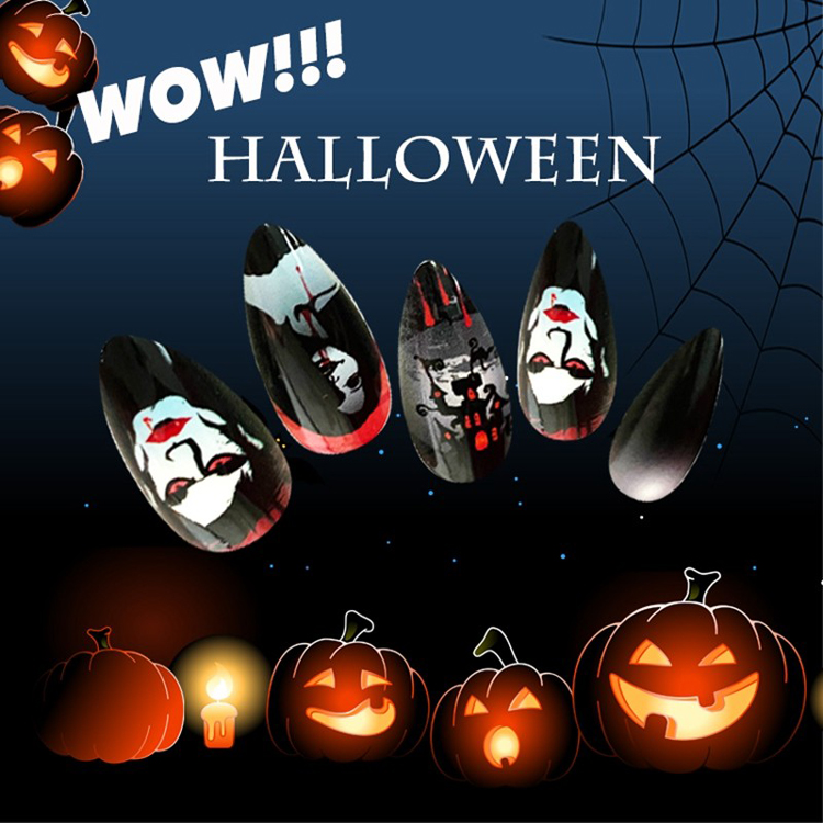 Hot Selling Newair Halloween Nail Stiletto Print Nail 24PCS