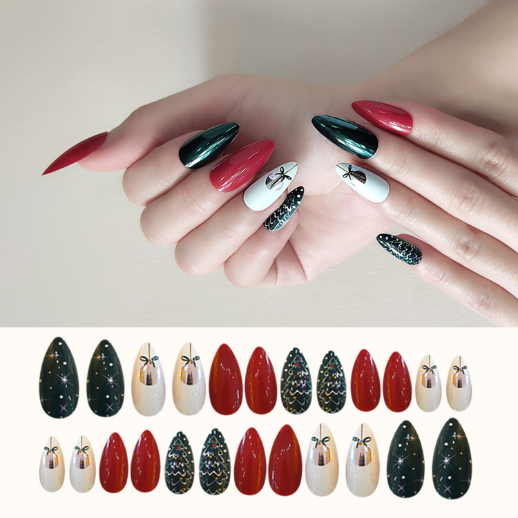 Newair Christmas Nail Stiletto Print Nail 24PCS